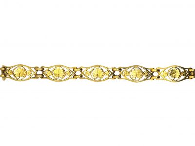 French Art Nouveau 18ct Gold Bracelet with Lily Pad Motif