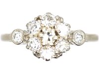 Edwardian Platinum & Diamond Cluster Ring with Diamond Set Shoulders