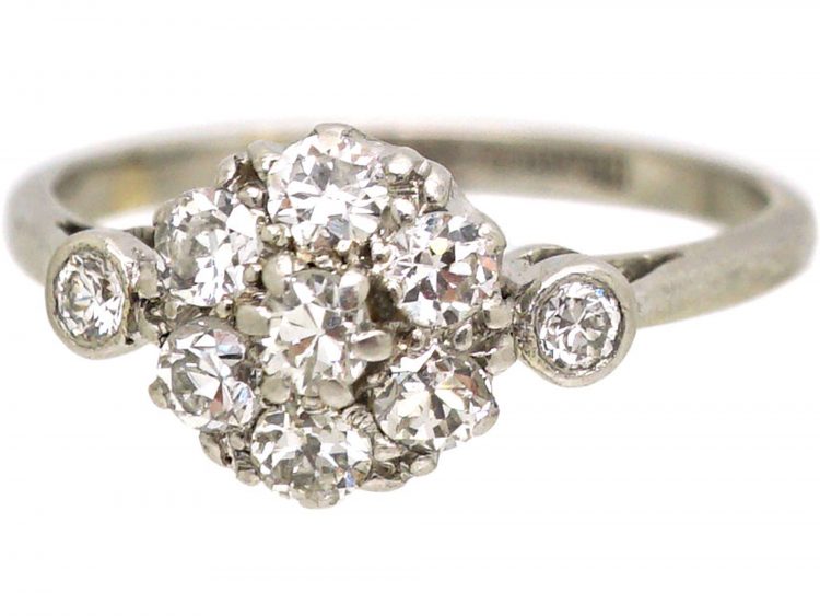 Edwardian Platinum & Diamond Cluster Ring with Diamond Set Shoulders
