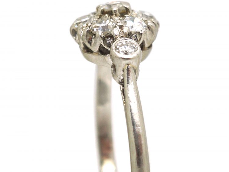 Edwardian Platinum & Diamond Cluster Ring with Diamond Set Shoulders