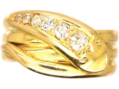 Victorian 18ct Gold Snake Ring set with Old Mine Cut & Rose Diamonds