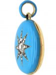 Victorian 18ct Gold Turquoise Blue Enamel Locket with Rose Diamond Star