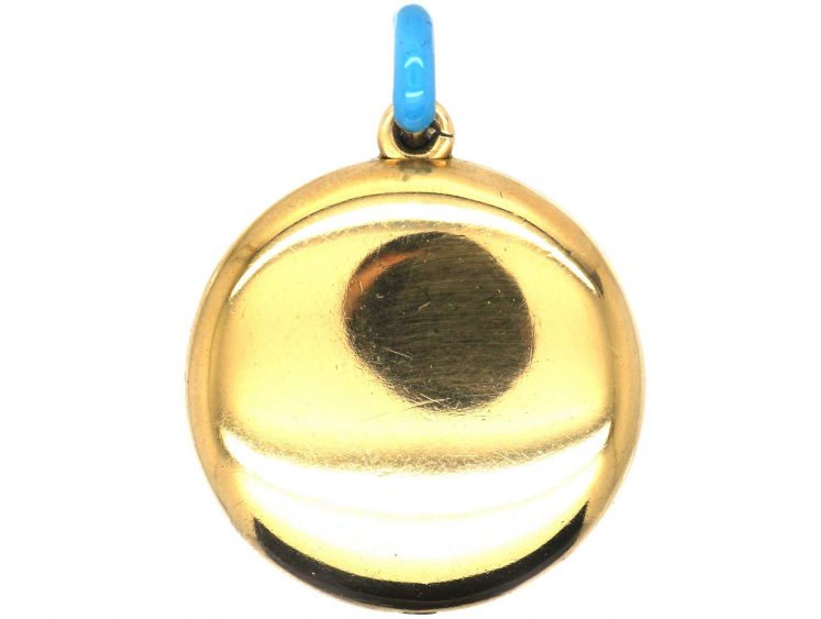 Victorian 18ct Gold Turquoise Blue Enamel Locket with Rose Diamond Star