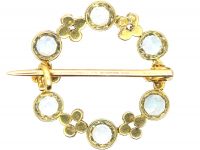 Edwardian 15ct Gold, Aquamarine & Natural Split Pearl Round Brooch