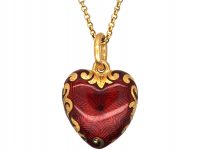 Edwardian 18ct Gold & Red Enamel Heart Pendant on 18ct Gold Chain