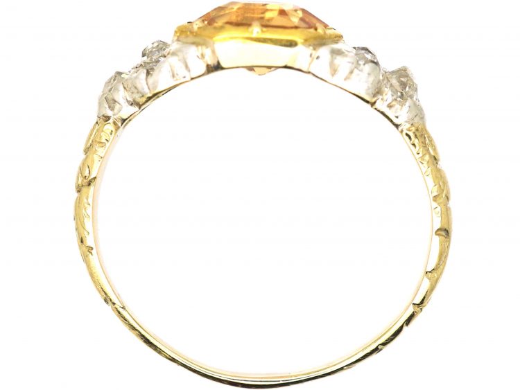 Georgian 18ct Gold, Topaz & Old Mine Cut Diamond Ring