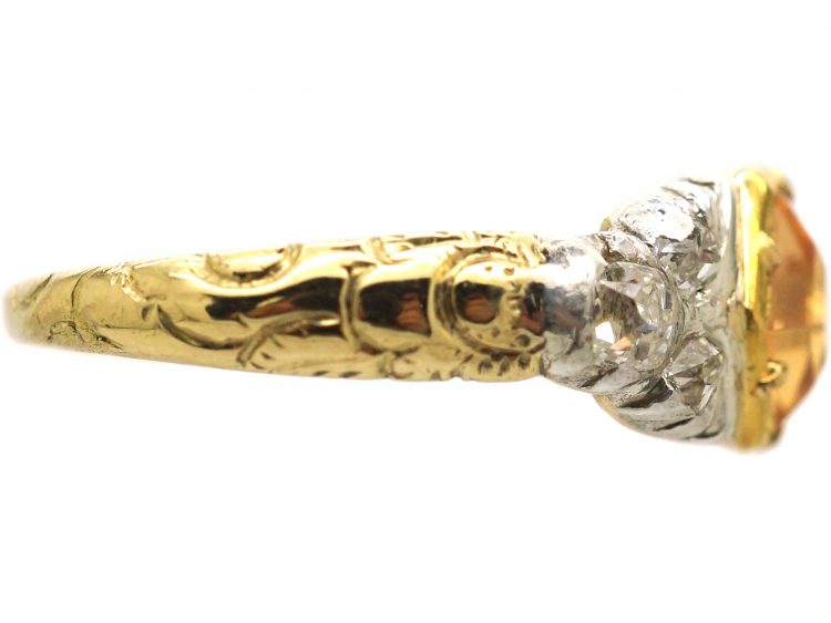 Georgian 18ct Gold, Topaz & Old Mine Cut Diamond Ring