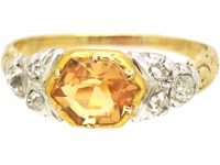 Georgian 18ct Gold, Topaz & Old Mine Cut Diamond Ring