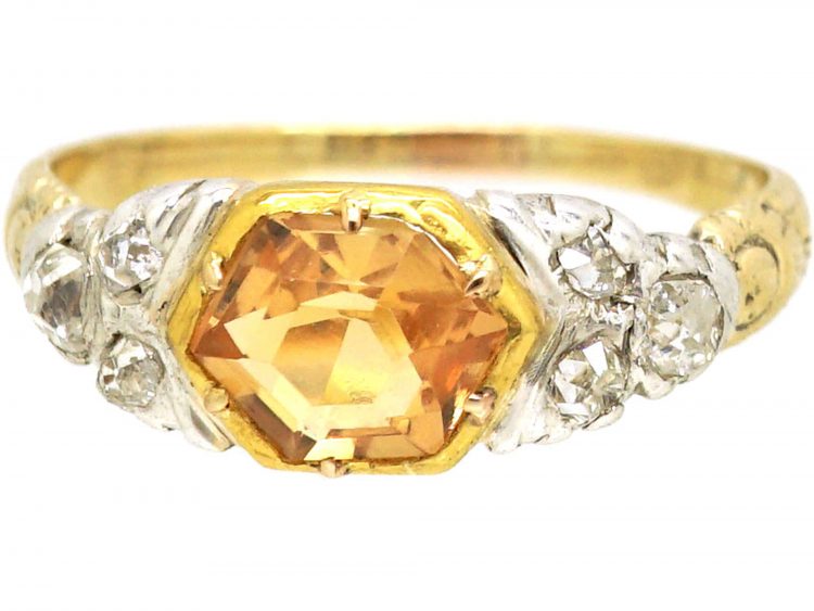 Georgian 18ct Gold, Topaz & Old Mine Cut Diamond Ring