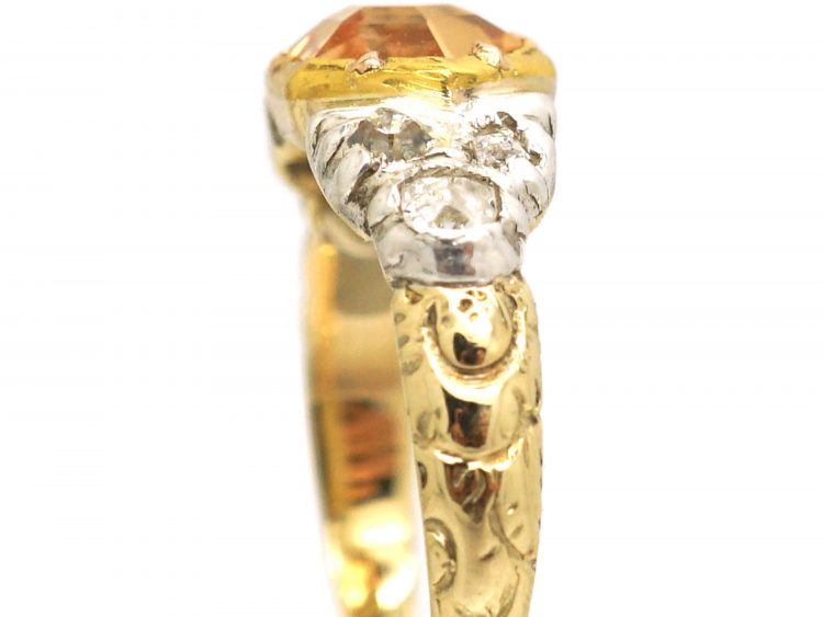 Georgian 18ct Gold, Topaz & Old Mine Cut Diamond Ring