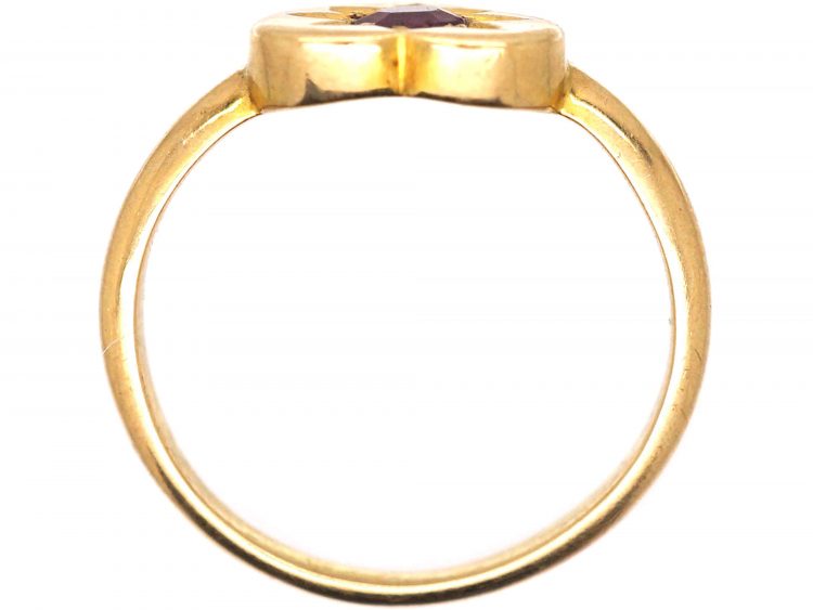 Edwardian 18ct Gold Heart Shaped Ring set with a Ruby