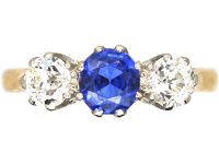 Early 20th Century 18ct Gold & Platinum, Sapphire & Diamond Three Stone Ring