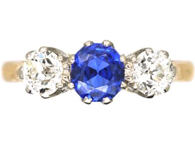 Early 20th Century 18ct Gold & Platinum, Sapphire & Diamond Three Stone Ring