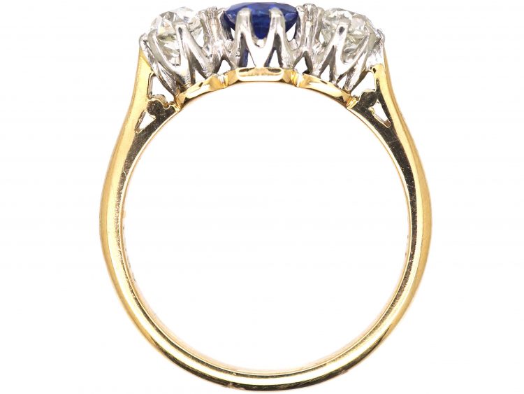 Early 20th Century 18ct Gold & Platinum, Sapphire & Diamond Three Stone Ring