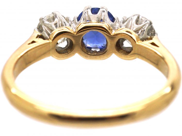 Early 20th Century 18ct Gold & Platinum, Sapphire & Diamond Three Stone Ring