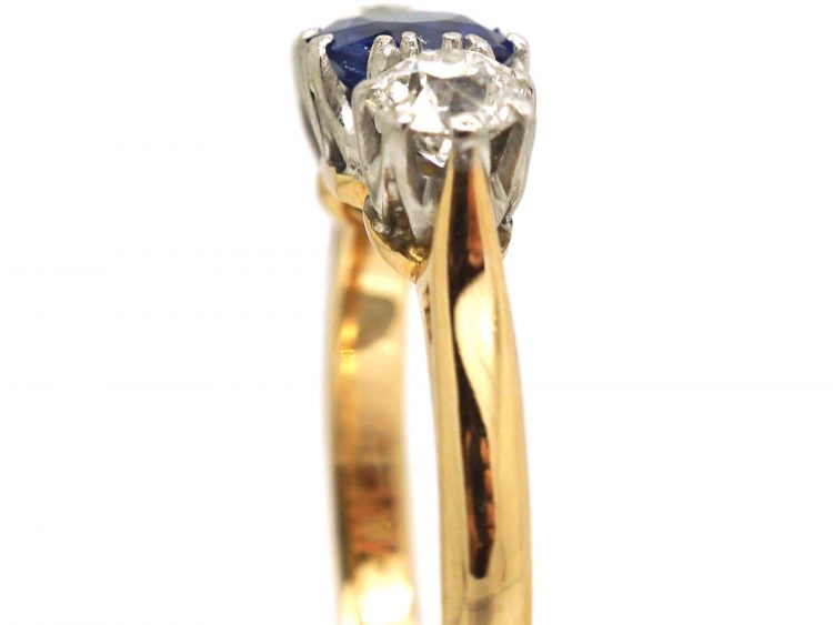 Early 20th Century 18ct Gold & Platinum, Sapphire & Diamond Three Stone Ring