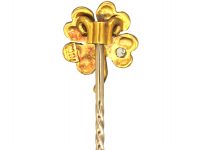 Edwardian 18ct Gold & Green Enamel Four Leaf Clover Tie Pin set with a Diamond