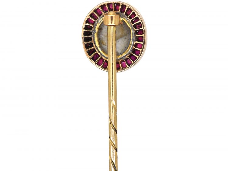 Edwardian 18ct Gold, Star Sapphire & Calibre Cut Ruby Target Tie Pin