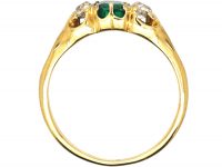 Victorian 18ct Gold, Emerald & Old Mine Cut Diamond Three Stone Ring