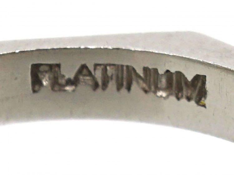 Art Deco Platinum Wedding Hexagonal Ring with Engraved Detail
