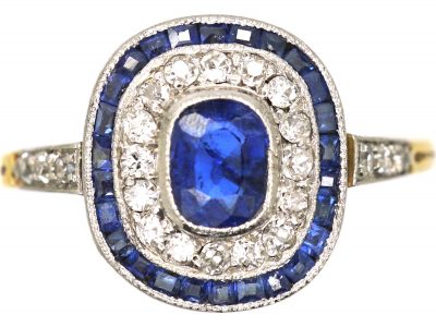 Art Deco 18ct Gold & Platinum, Sapphire & Diamond Target Ring