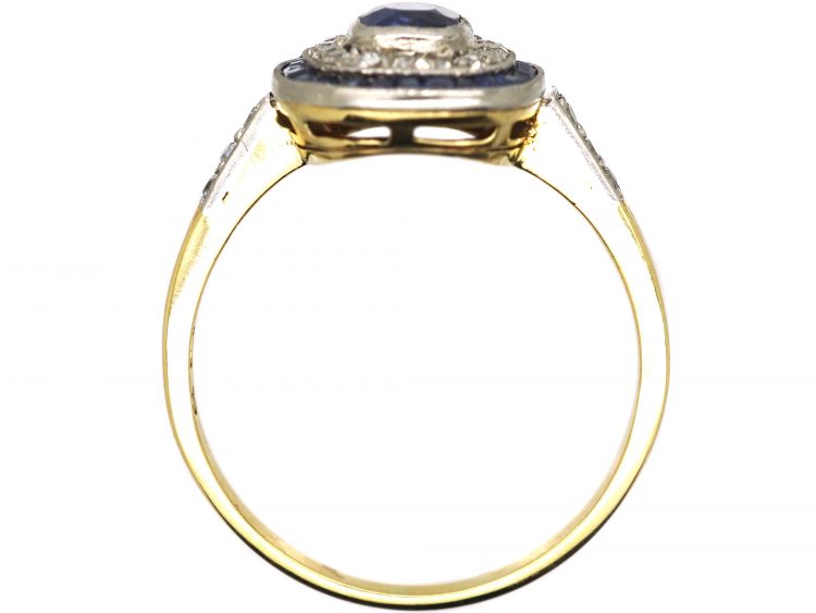 Art Deco 18ct Gold & Platinum, Sapphire & Diamond Target Ring
