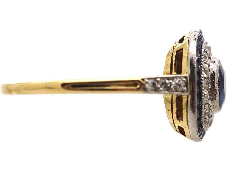 Art Deco 18ct Gold & Platinum, Sapphire & Diamond Target Ring