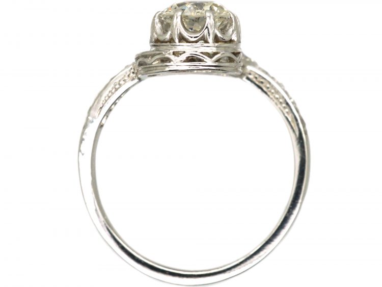 Art Nouveau Platinum, Two Stone Diamond Cross Over Ring