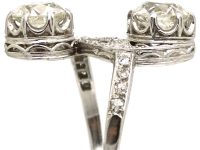 Art Nouveau Platinum, Two Stone Diamond Cross Over Ring