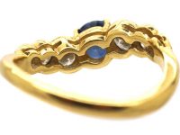 Modernist 18ct Gold Curved Ring set with a Sapphire & Diamonds
