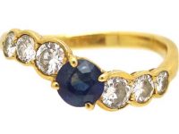 Modernist 18ct Gold Curved Ring set with a Sapphire & Diamonds