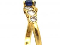 Modernist 18ct Gold Curved Ring set with a Sapphire & Diamonds