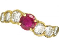 Modernist 18ct Gold Curved Ring set with a Ruby & Diamonds