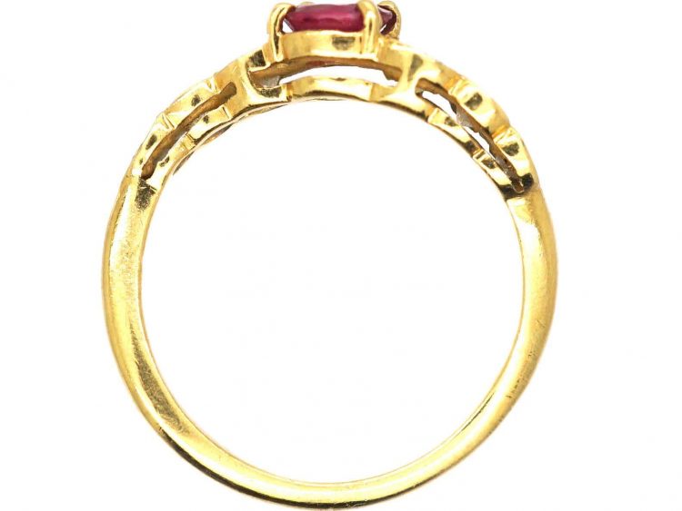 Modernist 18ct Gold Curved Ring set with a Ruby & Diamonds
