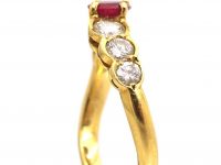 Modernist 18ct Gold Curved Ring set with a Ruby & Diamonds
