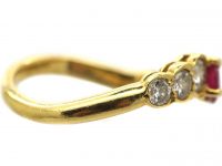 Modernist 18ct Gold Curved Ring set with a Ruby & Diamonds