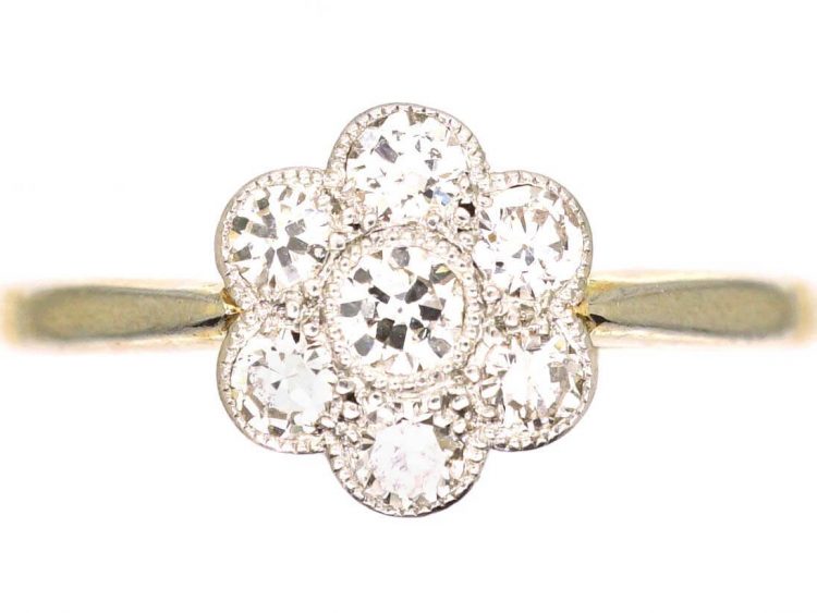 Edwardian 18ct Gold & Platinum, Diamond Cluster Ring