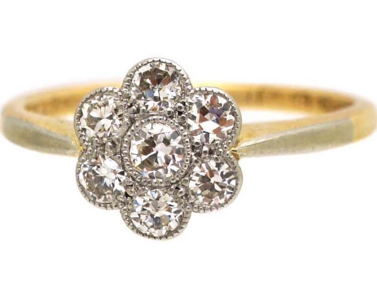 Edwardian 18ct Gold & Platinum, Diamond Cluster Ring