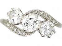 Edwardian 18ct White Gold & Platinum, Three Stone Diamond Crossover Ring