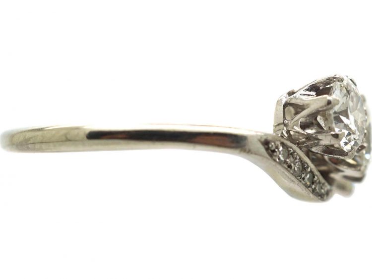 Edwardian 18ct White Gold & Platinum, Three Stone Diamond Crossover Ring