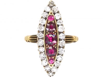 Victorian 18ct Gold, Ruby & Diamond Marquise Ring