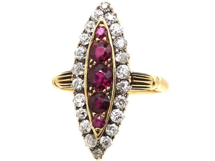 Victorian 18ct Gold, Ruby & Diamond Marquise Ring