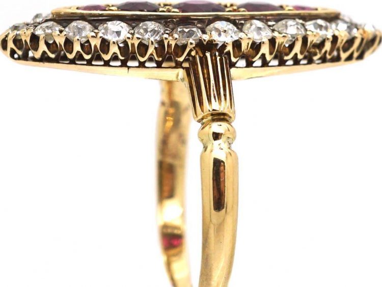 Victorian 18ct Gold, Ruby & Diamond Marquise Ring