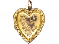 Edwardian 9ct Back & Front Heart Shaped Locket with Swallow Detail