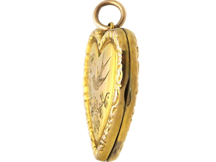 Edwardian 9ct Back & Front Heart Shaped Locket with Swallow Detail