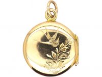 Edwardian 9ct Gold Back & Front Round Locket with Swallow Motif
