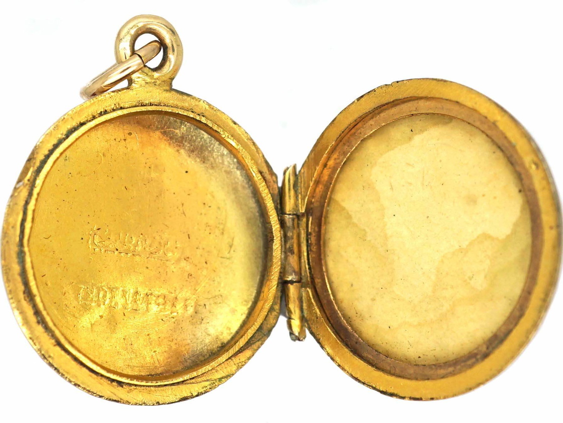 Edwardian 9ct Gold Back & Front Round Locket with Swallow Motif (143U ...