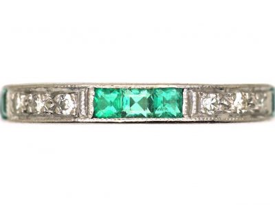 Art Deco 18ct White Gold, Emerald & Diamond Eternity Ring
