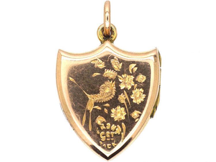 Edwardian 9ct Back & Front Shield Shaped Locket with Swallow Motif
