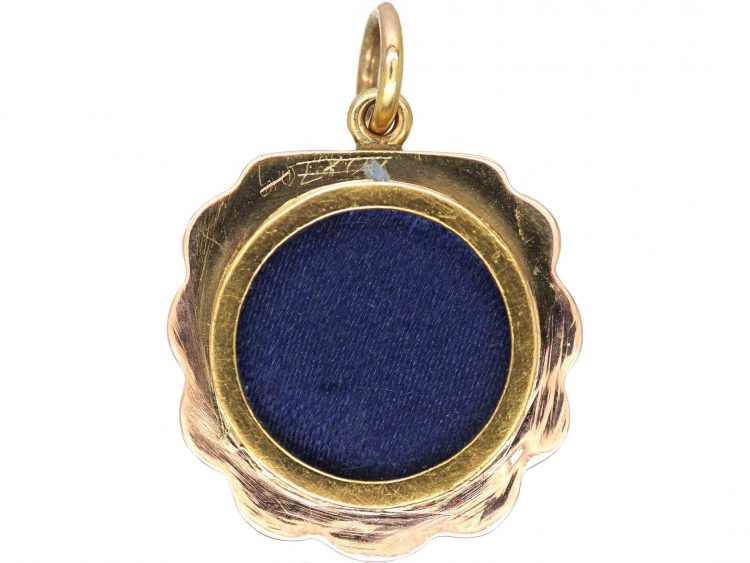 Victorian 15ct Gold & Enamel Shell Pendant set with a Diamond & Rubies